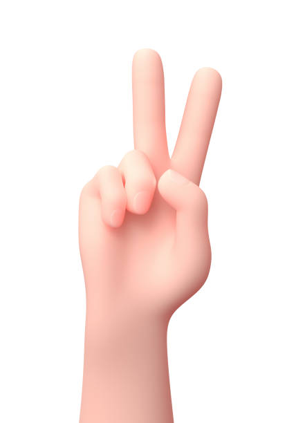 istock Two Fingers Raised Hand. 3D Cartoon Character. Isolated on White 1329179114