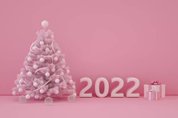 istock 2022 Christmas Tree, New Year, Minimal Pink Background 1329180283