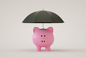 istock Piggy Bank with Umbrella, Financial Insurance, Protection 1329184404