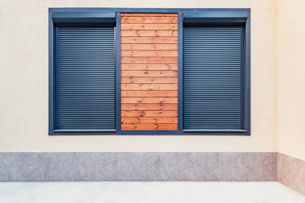 istock Two closed windows of the small cafe. 1329189472
