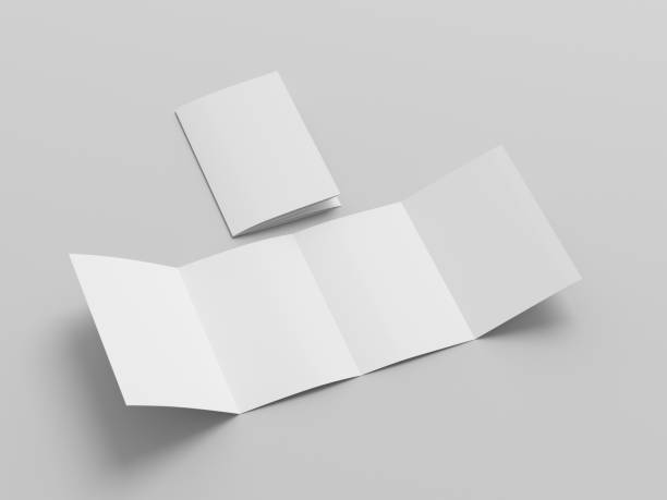 istock Vertical double gate fold brochure. Four panels, eight pages blank leaflet. Mock up on white background for presentation design. Side view. 1329194501