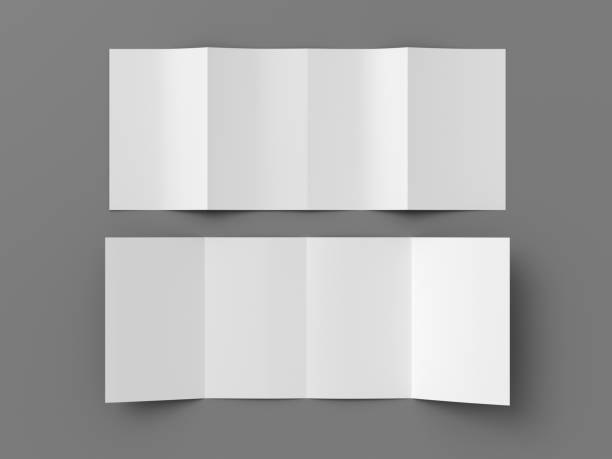 istock Vertical double gate fold brochure. Four panels, eight pages blank leaflet. Mock up on gray background for presentation design. Front and back side. 1329194546