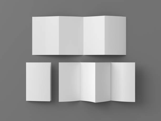 istock Vertical page zigzag or accordion fold brochure. Four panels, eight pages blank leaflet. Mock up on gray background for presentation design. Folded, front and back side.. 1329194675