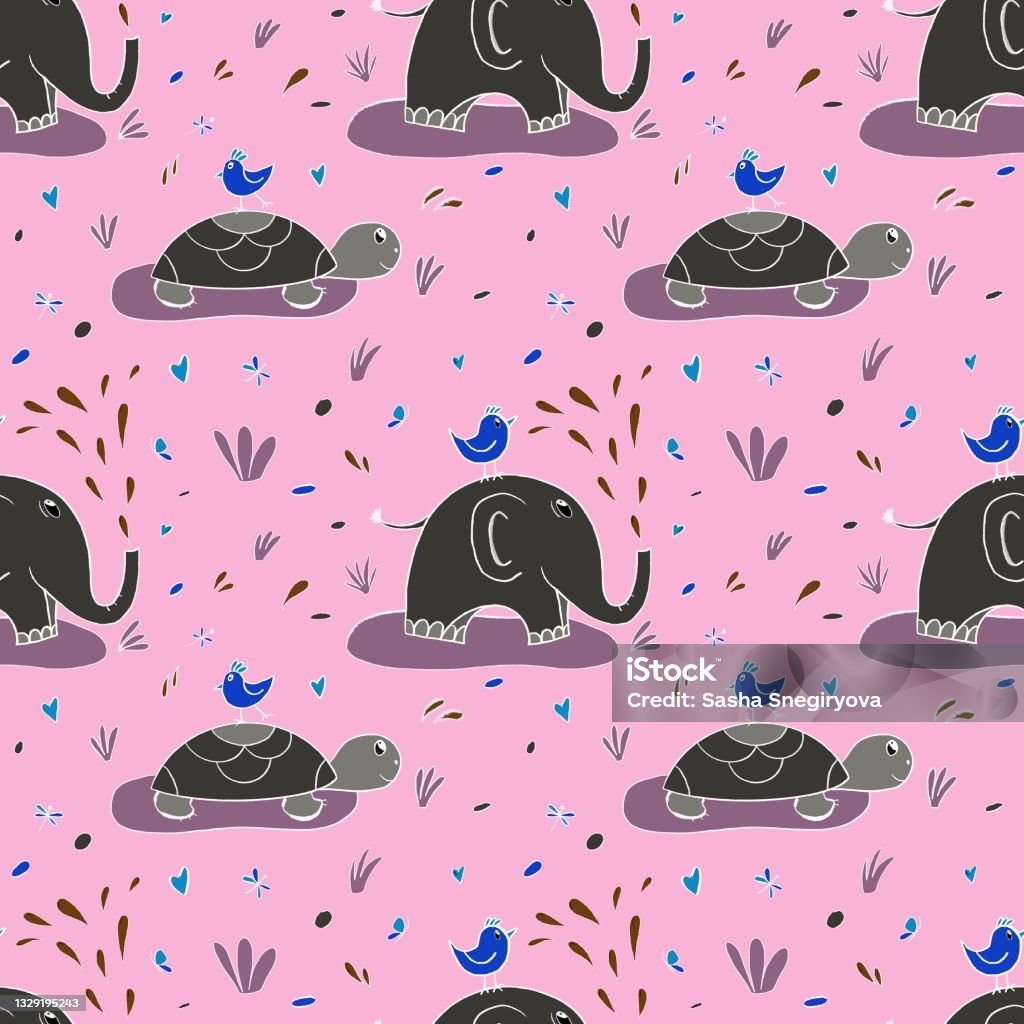 Cute Illustrated Seamless Pattern In Childrens Style With Animal Stock  Illustration - Download Image Now - iStock