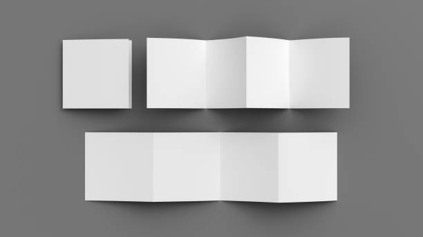 istock Square  zigzag or accordion fold brochure. Four panels, eight pages blank leaflet. Mock up on gray background for presentation design. Folded, front and back side.. 1329195252