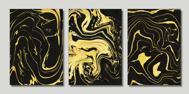 壁フレームのための3d壁紙。樹脂ジオードと抽象芸術、機能芸術、水彩画の絵のような.ホームウォールフレームの装飾のための黄金と黒の大理石の背景 - painting abstract flyer black ストックフォトと画像