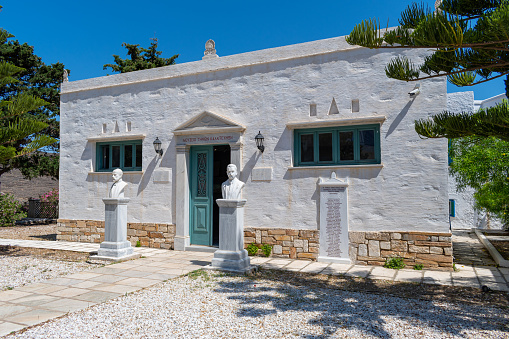 Tinos, Greece - June 12 2021: Museum of Tinian Artists in Pyrgos (Panormos) village