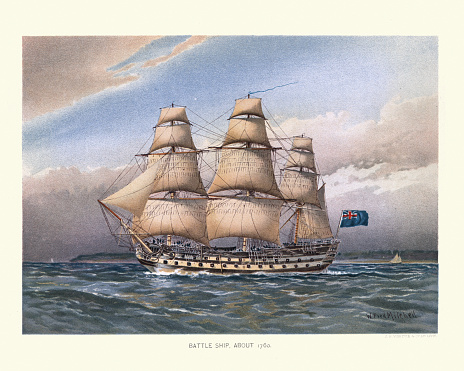 Vintage illustration of Battleship of the Royal Navy, 18th Century warships, Sailing ship
