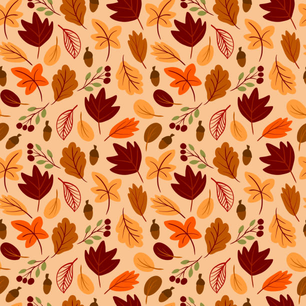 Seamless pattern with autumn leaves hand drawn in simple childish scandinavian style. Cute foliage vector illustration background. Fall sesonal backdrop design, Thanksgiving, autumn sale. Seamless pattern with autumn leaves hand drawn in simple childish scandinavian style. Cute foliage vector illustration background. Fall sesonal backdrop design, Thanksgiving, autumn sale cottagecore stock illustrations