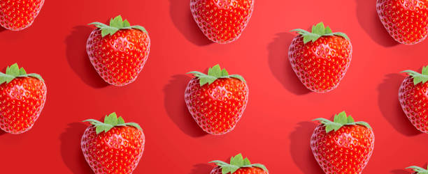Fresh red strawberries overhead view stock photo