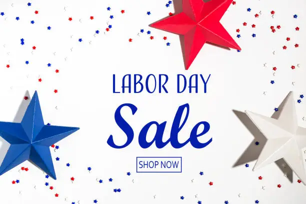 Labor day sale message with red and blue star decorations
