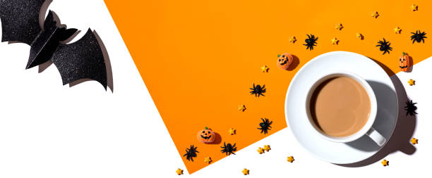 istock Halloween theme with a cup of coffee 1329213939