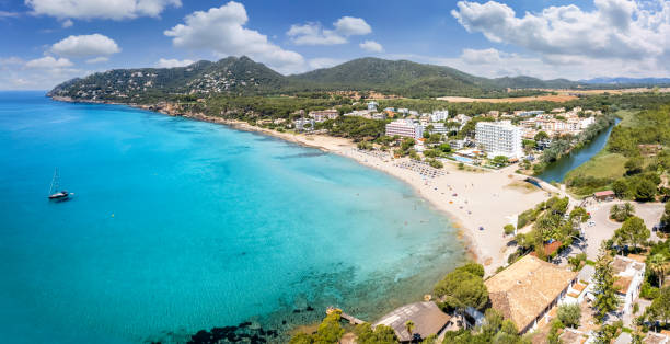 Aerial view of Canyamel bay Aerial view of Canyamel bay in Mallorca Islands, Spain bay of alcudia stock pictures, royalty-free photos & images