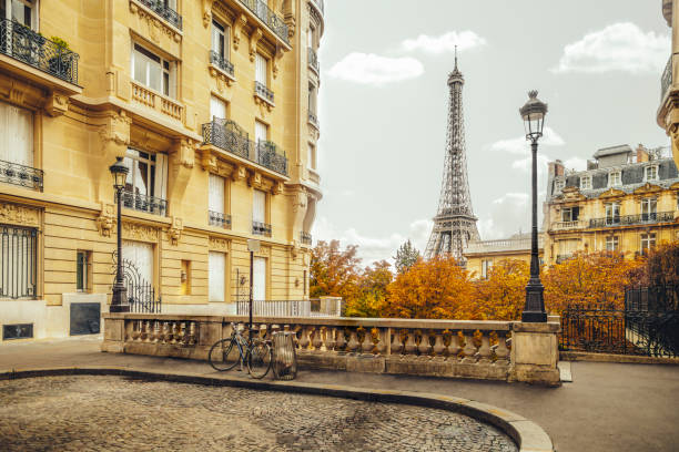 herbst in paris - eiffelturm stock-fotos und bilder