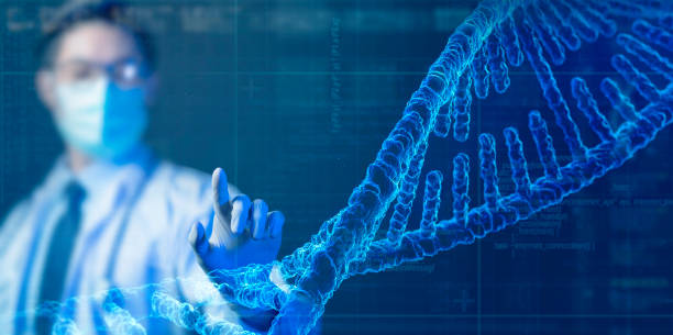 istock Doctor using computer and abstract DNA graphics UI, modern medical health care and technology concept 1329214856