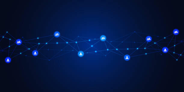 사람과 통신 개념, 소셜 네트워크를 연결합니다. 벡터 일러스트레이션 - network security symbol community computer icon stock illustrations