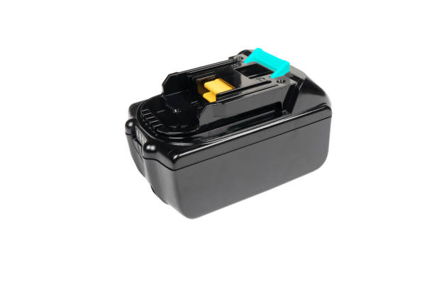 istock Black lithium-ion battery isolated on white background. Lithium rechargable battery for hand tools or equipment isolated. 1329216965