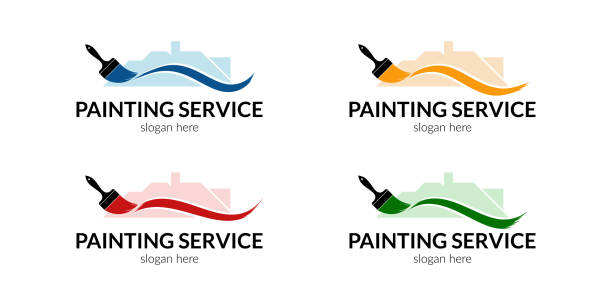 illustrations, cliparts, dessins animés et icônes de logo des services de peinture à la mode - painting house house painter repairing