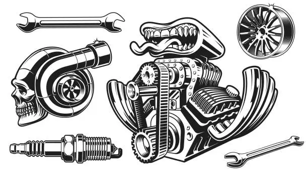 Vector illustration of A vector clip art for a hot rod theme