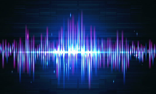 Blue and purple sound wave over dark background. (Used clipping mask)