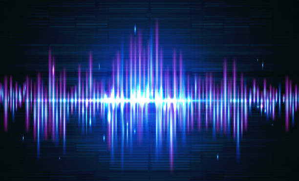 Sound Waves Vector Background Blue and purple sound wave over dark background. (Used clipping mask) frequency stock illustrations