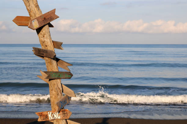 istock Wooden signposts on the beach. 1329223463