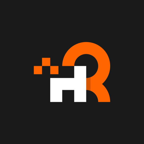 ilustraciones, imágenes clip art, dibujos animados e iconos de stock de carta hr pixel diseño del logotipo empresarial - letra h