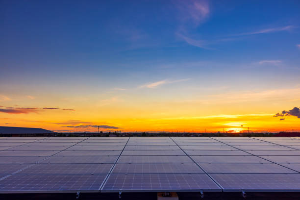 istock Solar cell with sunlight background, Green energy or safe energy, Solar power station - photovoltaics