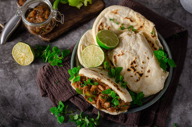 istock Homemade pita bread with meat and herbs 1329228191