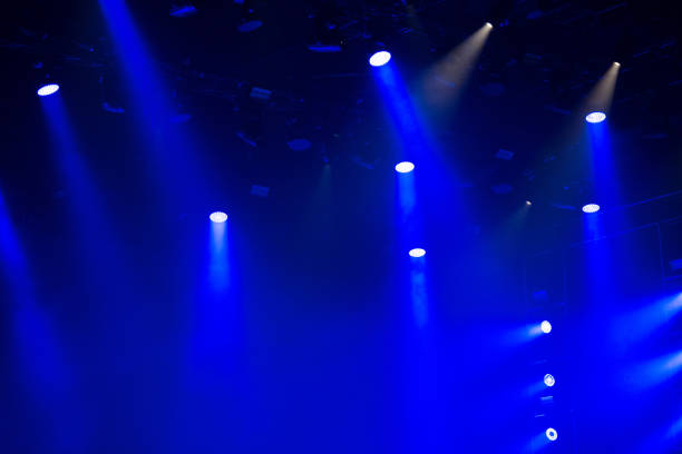 istock Stage lights glowing in the dark 1329229773