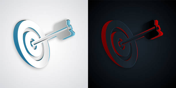 istock Paper cut Target financial goal concept icon isolated on grey and black background. Symbolic goals achievement, success. Paper art style. Vector 1329233571