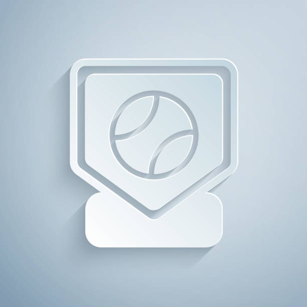 Paper cut Baseball base icon isolated on grey background. Paper art style. Vector Paper cut Baseball base icon isolated on grey background. Paper art style. Vector. baseball-scorecard stock illustrations