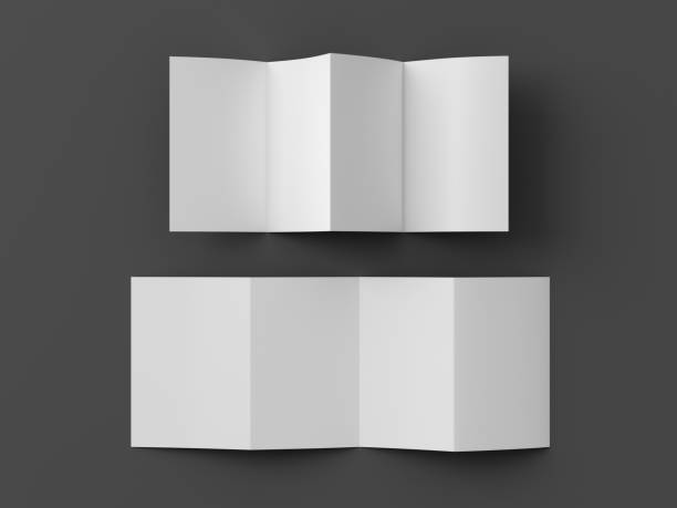 istock Vertical page zigzag or accordion fold brochure. Four panels, eight pages blank leaflet. Mock up on gray background for presentation design. Front and back side. 1329236614
