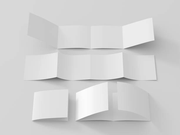 istock Square  double gate fold brochure. Four panels, eight pages blank leaflet. Mock up on white background for presentation design. Folded, semi-folded, front and back side. 1329236761