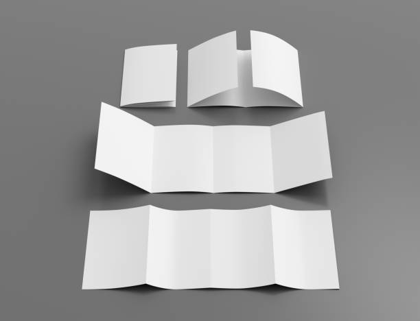 istock Vertical double gate fold brochure. Four panels, eight pages blank leaflet. Mock up on gray background for presentation design. Folded, semi-folded, front and back side. 1329236840