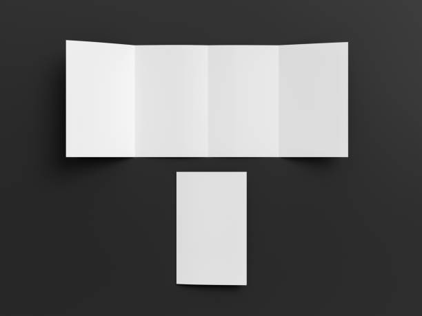 istock Vertical double gate fold brochure. Four panels, eight pages blank leaflet. Mock up on black background for presentation design. DDD. 1329236973