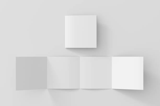 istock Square  double gate fold brochure. Four panels, eight pages blank leaflet. Mock up on white background for presentation design. Folded and front side. 1329237077