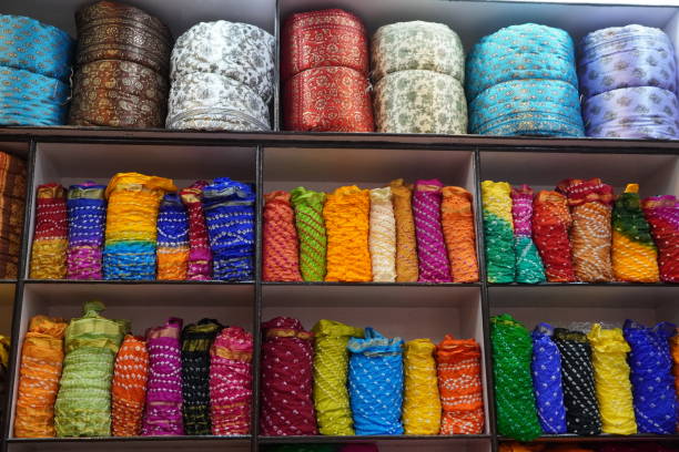 istock Colorful fabric street stall. 1329238428