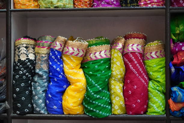Colorful fabric street stall.