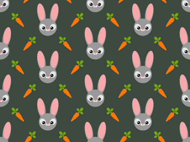 bezszwowy wzór powtarzania z uroczą głową króliczka i marchewką dla dzieci - carrot baby carrot food backgrounds stock illustrations