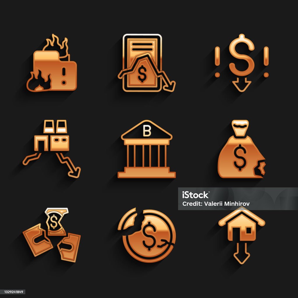 Set Bank Building Dollar Rate Decrease Falling Property Prices Money ...