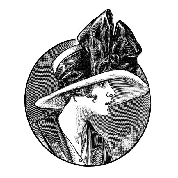 женщины в стиле ретро шляпа винтажная модная гравировка - 1910s style stock illustrations
