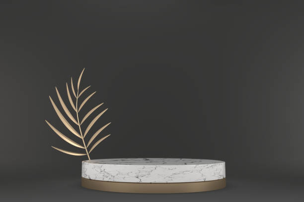 istock Modern Black granite background and white podium show cosmetic product geometric. 3D rendering 1329245888