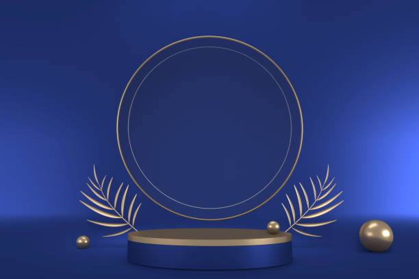 istock pedestal blue on blue background for the presentation . 3D rendering 1329245913