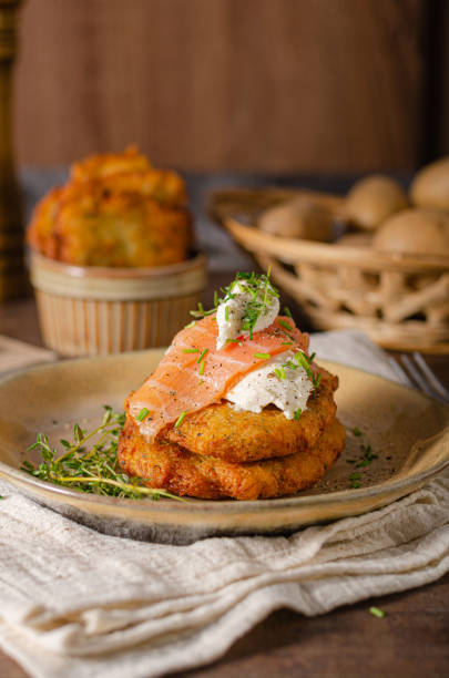 istock Delicious latkes with salmon 1329246344