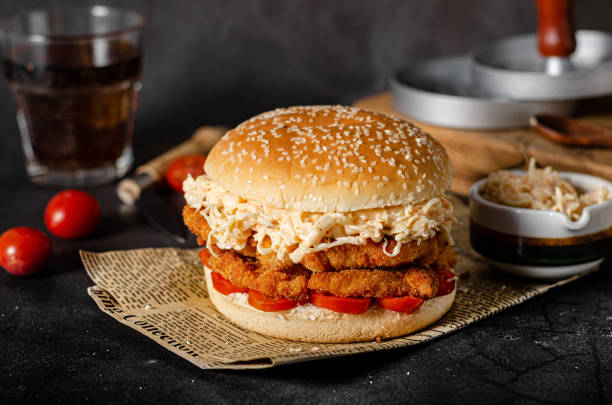 istock Homemade burger with chicken schnitzel 1329247706