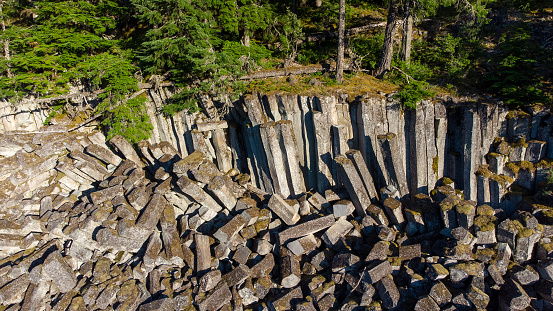 Basalt Columns in British Columbia Canada. Nature backgrounds. Geological features in nature.