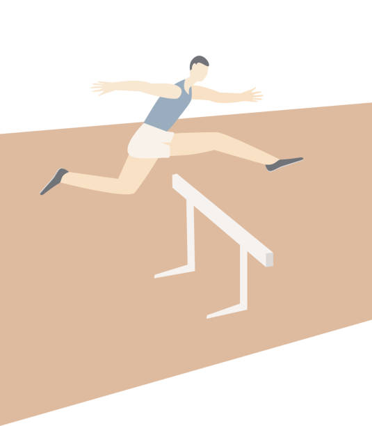 спортсмен перепрыгивает через барьер - hurdle sports track track and field playing field stock illustrations