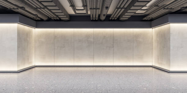 istock Contemporary exhibition space concrete interior with mockup place on wall. Mock up, 3D Rendering. 1329260724
