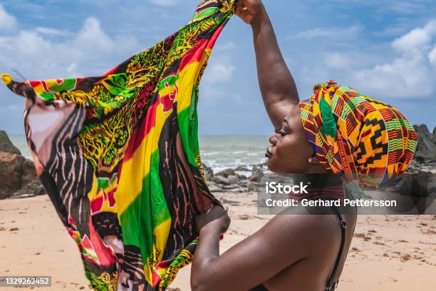 Dancing Ghana Woman On The Beautiful Beach Of Axim Stock Photo - Download Image Now - Ghana, African Ethnicity, Women